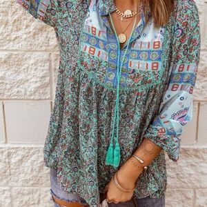 Green Graphic Boho Tunic